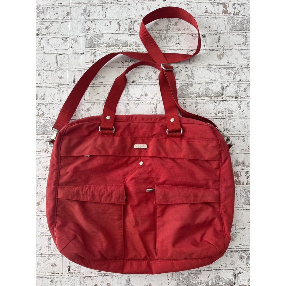 Baggallini Red Nylon Messenger Laptop Bag Crossbody Travel Organizer Tote